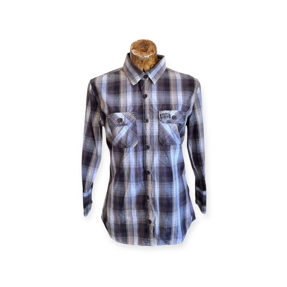 Superdry Co top button down women shirt cozy layer large